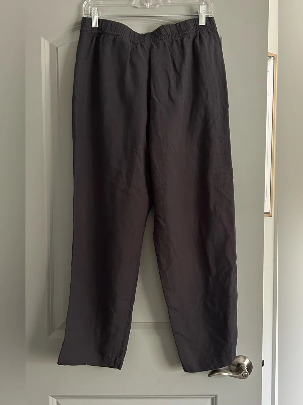 H&M Dark Navy Linen Blend Cropped Wide Leg Pull-On Pants Size M